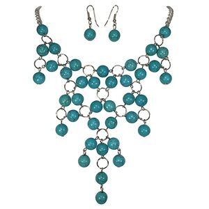 Turquoise Bead Bib Statement Necklace Earrings Set